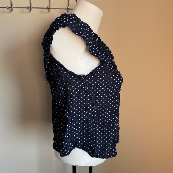 American Eagle One Shoulder Asymmetric Crop Top Polka Dot Blue Sz Small Preppy - Picture 2 of 15